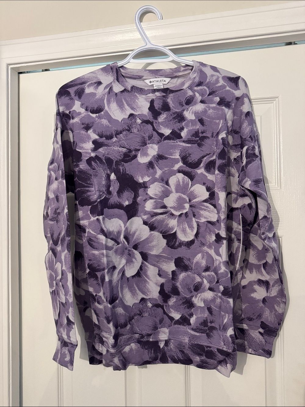 Athleta Lavender and Purple Floral Crewneck Sweater